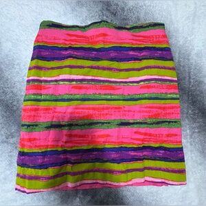 (B5) PREMISE Vibrant Rainbow Watercolor Stripe Mini Pencil Skirt Retro 8
